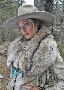 Coyote Couture Colorado Fur stole with tourquoise cabachons